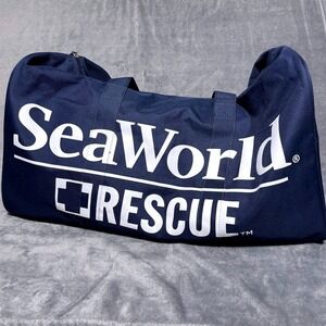 SeaWorld Rescue Duffle Bag Navy Blue Canvas Travel Gym Bag NWT Nautical Coastal